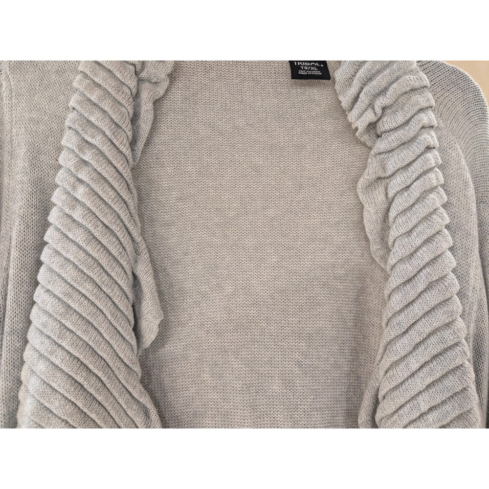 Tribal Open Front Cardigan Sweater Textured‎ Ruffle Trim Gray TG/XL - Picture 2 of 7